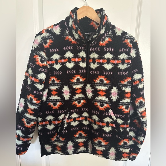 Wrangler Women's Black Retro Southwestern Print Sherpa Pullover Size S - Picture 1 of 12